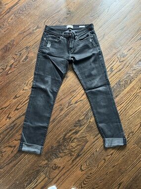 Frame Denim Black Boyfriend Jeans with Cuffed Hem